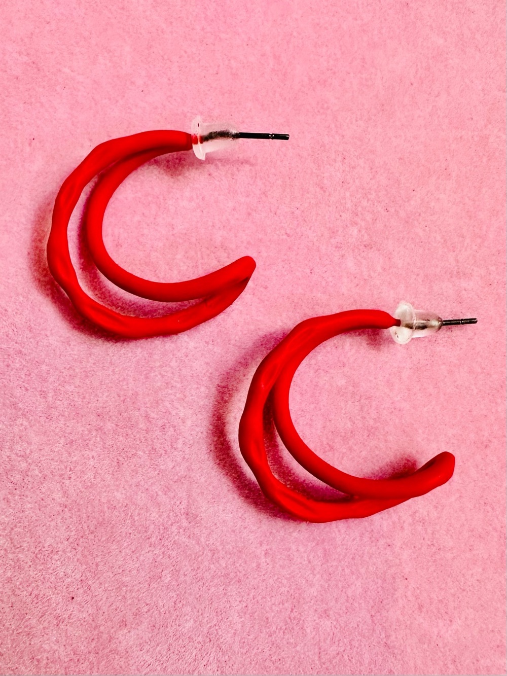Matte Red Sculptural Hoop Earrings